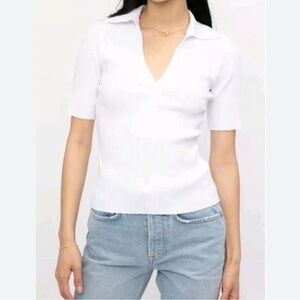 Cotton Citizen Ibiza Short Sleeve Polo Women’s M White Ribbed NWOT $150